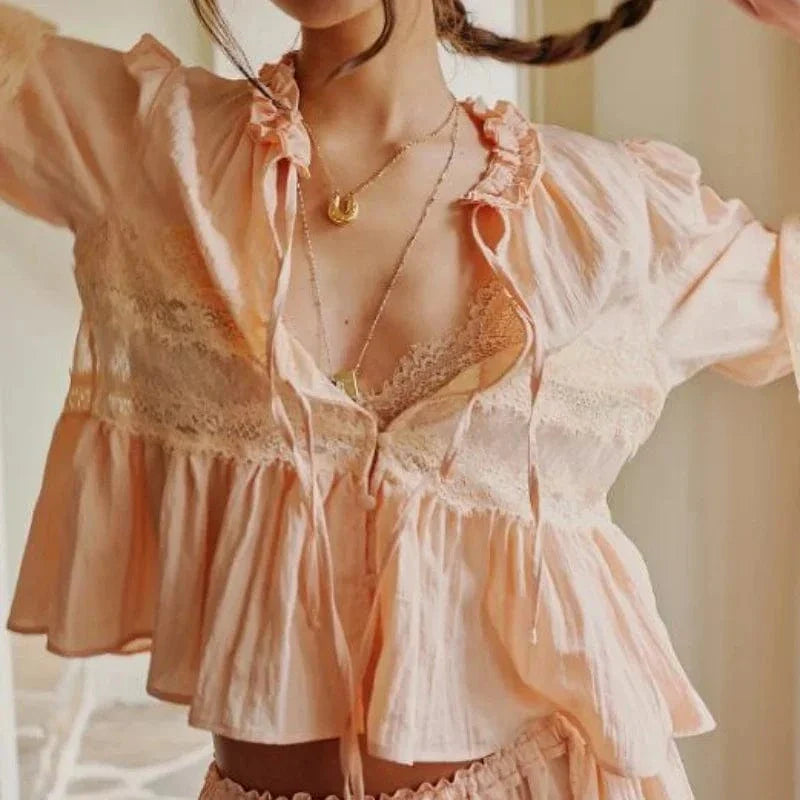Lace Frilly Boho Babydoll Blouse - Seldom Seen Styles