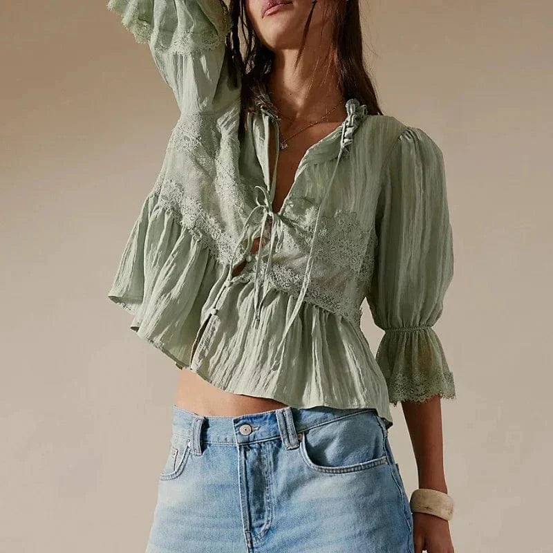 Lace Frilly Boho Babydoll Blouse - Seldom Seen Styles