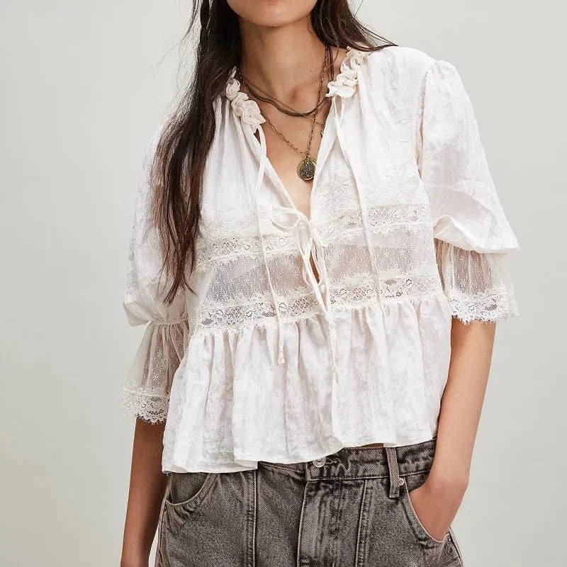 Lace Frilly Boho Babydoll Blouse - Seldom Seen Styles