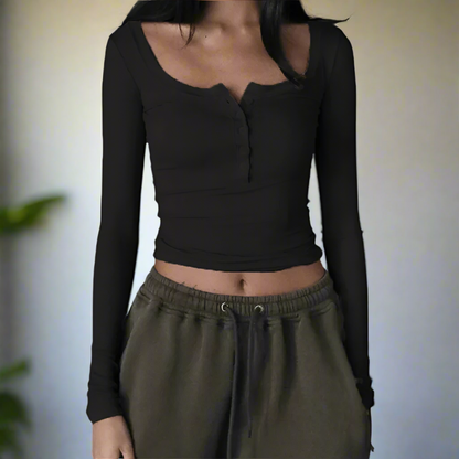 Slim Fit Ribbed Long Sleeve Crop Top - Seldom Seen Styles