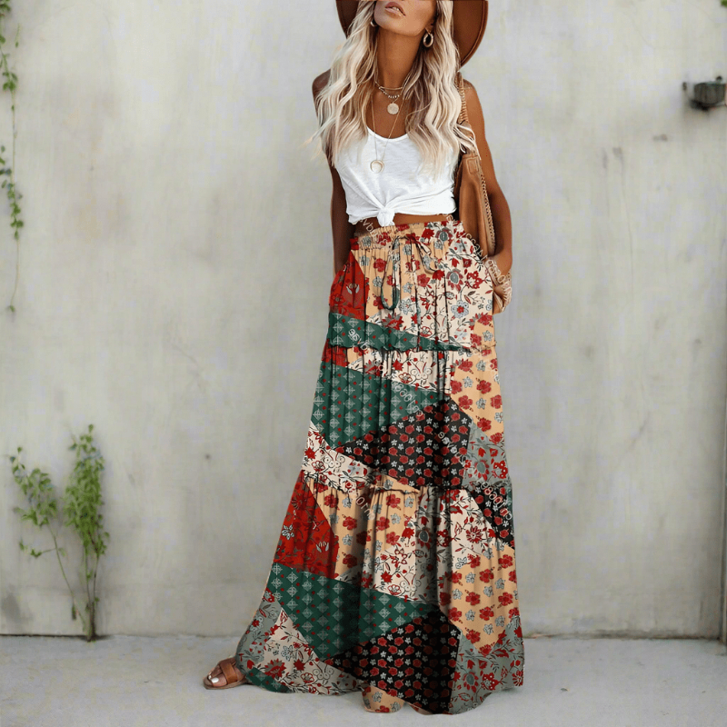 Bohemian Floral Patchwork Maxi Skirt - Seldom Seen Styles