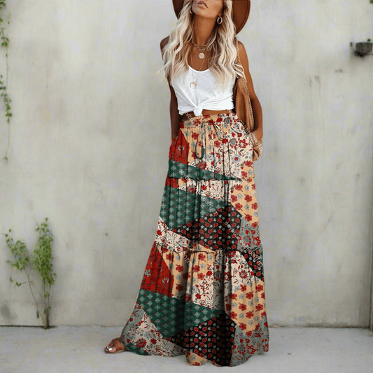 Bohemian Floral Patchwork Maxi Skirt - Seldom Seen Styles