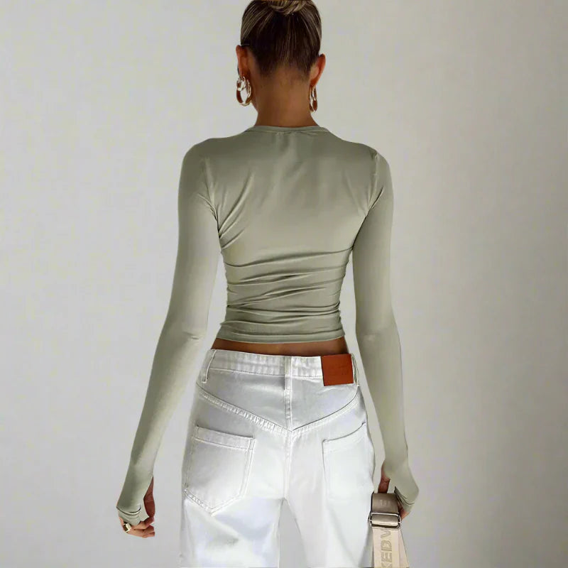 Long Sleeve Slim Fit Crop Top with Thumb Holes - Seldom Seen Styles