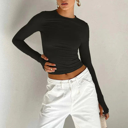 Long Sleeve Slim Fit Crop Top with Thumb Holes - Seldom Seen Styles