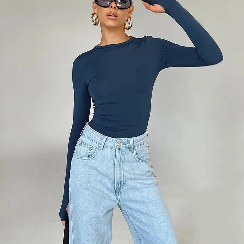 Long Sleeve Slim Fit Crop Top with Thumb Holes - Seldom Seen Styles