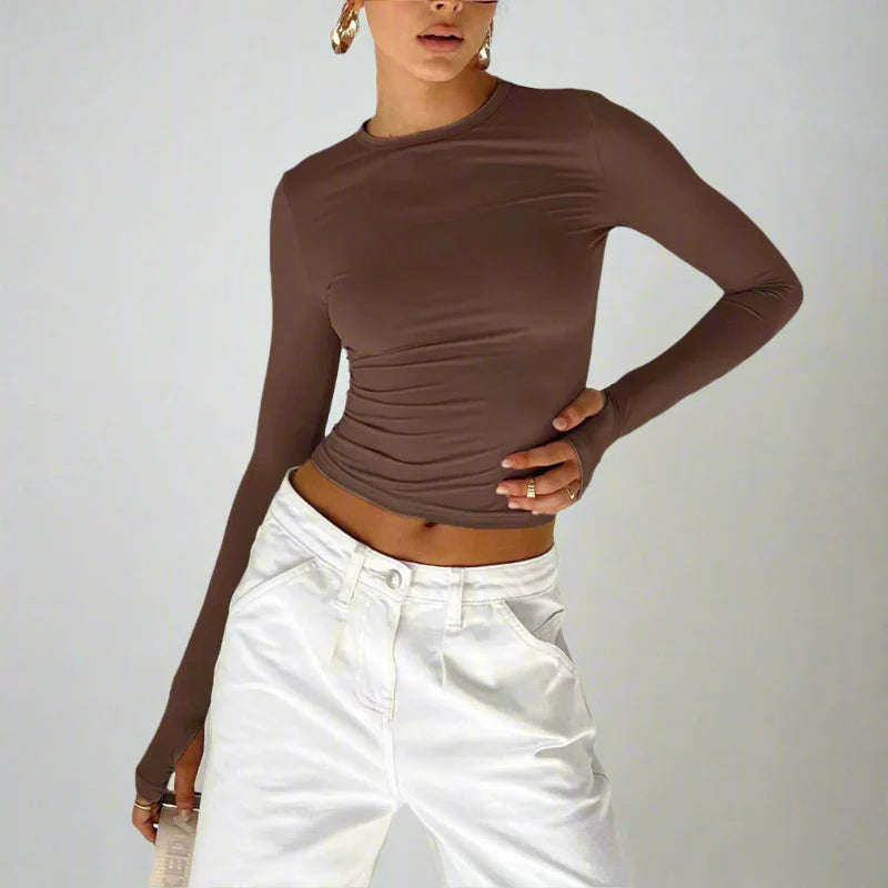 Long Sleeve Slim Fit Crop Top with Thumb Holes - Seldom Seen Styles