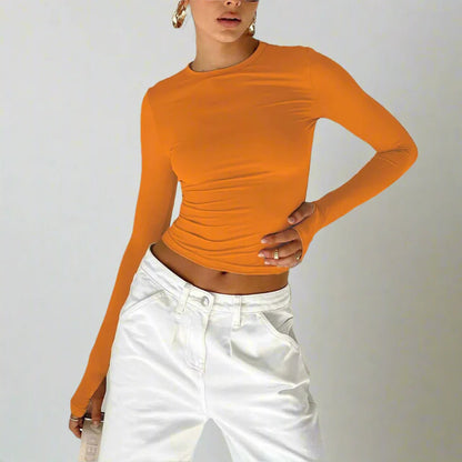 Long Sleeve Slim Fit Crop Top with Thumb Holes - Seldom Seen Styles