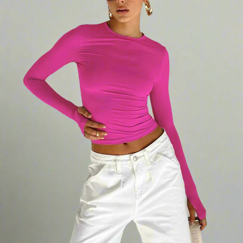 Long Sleeve Slim Fit Crop Top with Thumb Holes - Seldom Seen Styles