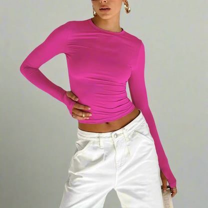 Long Sleeve Slim Fit Crop Top with Thumb Holes - Seldom Seen Styles