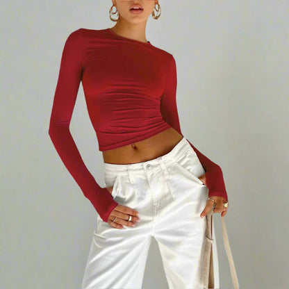 Long Sleeve Slim Fit Crop Top with Thumb Holes - Seldom Seen Styles