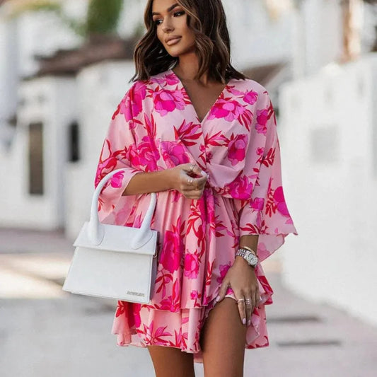 Pink Boho Floral Mini Dress - Seldom Seen Styles