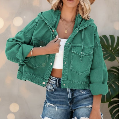 Boho Cropped Hooded Denim Jacket - Seldom Seen Styles
