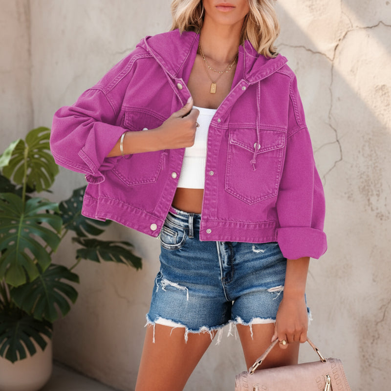 Boho Cropped Hooded Denim Jacket - Seldom Seen Styles