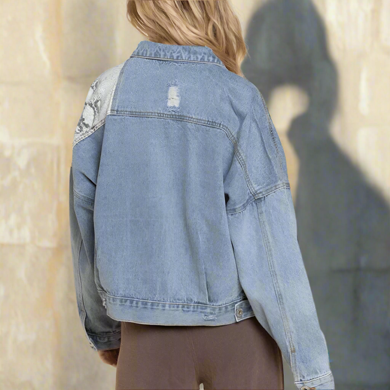 Boho Snake Print Denim Jacket - Seldom Seen Styles