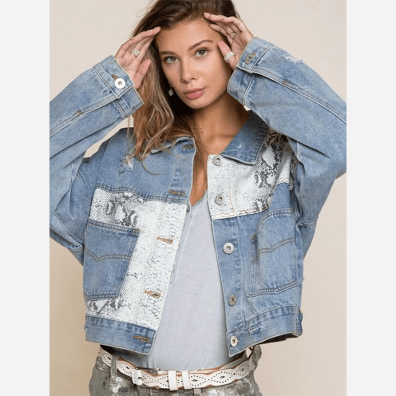 Boho Snake Print Denim Jacket - Seldom Seen Styles