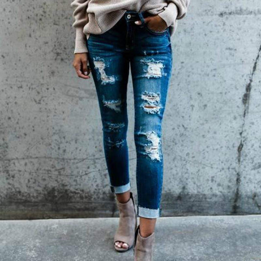 Boho High Waist Holey Skinny Jeans - Seldom Seen Styles