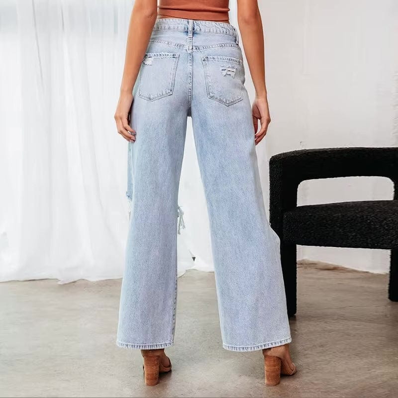 Boho High Waist Ripped Wide Leg Jeans - Seldom Seen Styles