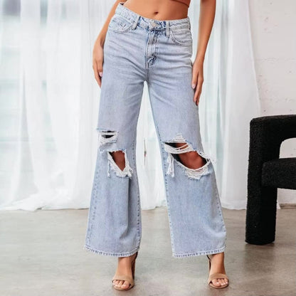 Boho High Waist Ripped Wide Leg Jeans - Seldom Seen Styles