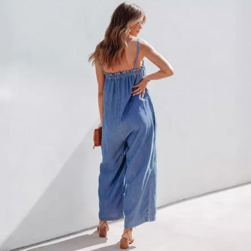 Boho Oversized Wide Leg Denim Jumpsuit - Seldom Seen Styles