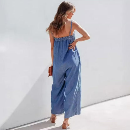 Boho Oversized Wide Leg Denim Jumpsuit - Seldom Seen Styles