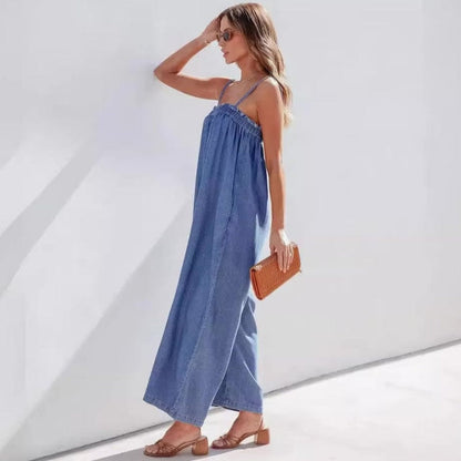 Boho Oversized Wide Leg Denim Jumpsuit - Seldom Seen Styles
