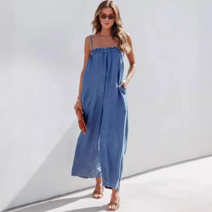 Boho Oversized Wide Leg Denim Jumpsuit - Seldom Seen Styles