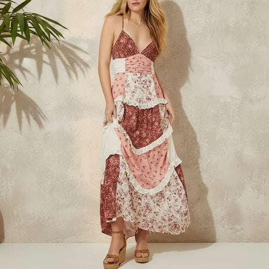 Boho Patchwork Strapless Maxi Dress - Seldom Seen Styles