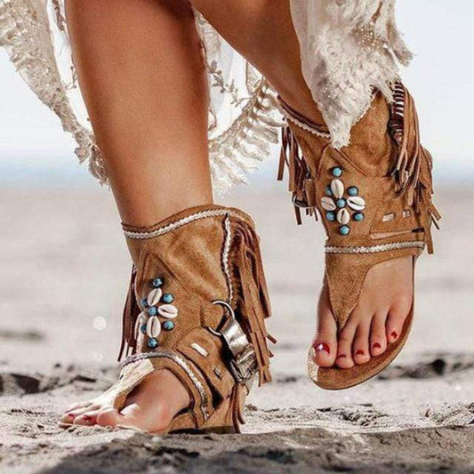 Boho Vintage Beaded Tassel Sandals - Seldom Seen Styles