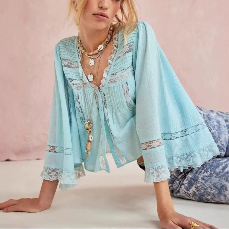 Boho Lace Button Down Blouse - Seldom Seen Styles