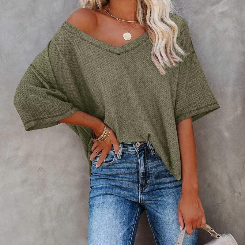 Oversized Casual V-Neck Shirt - Seldom Seen Styles