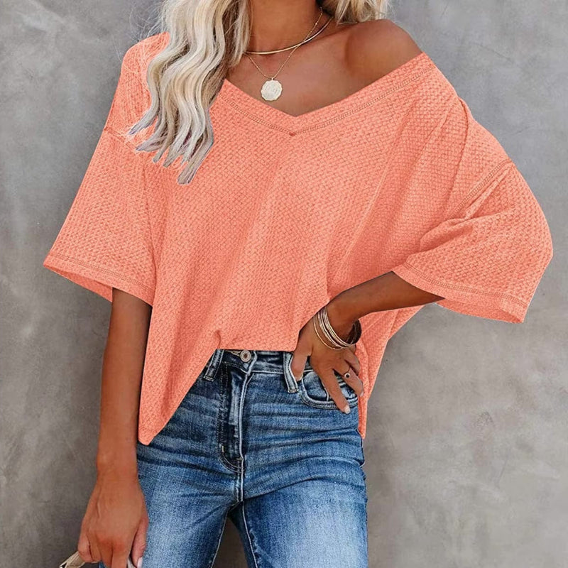 Oversized Casual V-Neck Shirt - Seldom Seen Styles