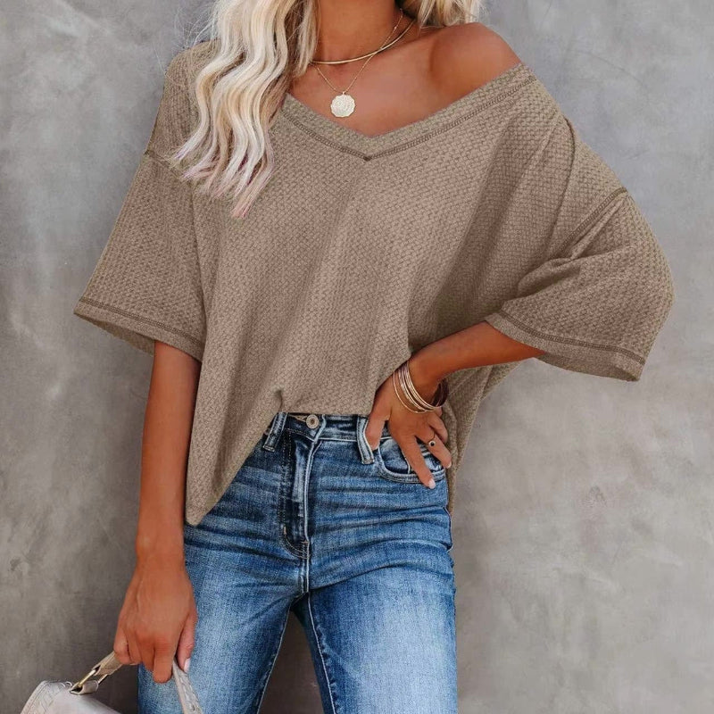 Oversized Casual V-Neck Shirt - Seldom Seen Styles