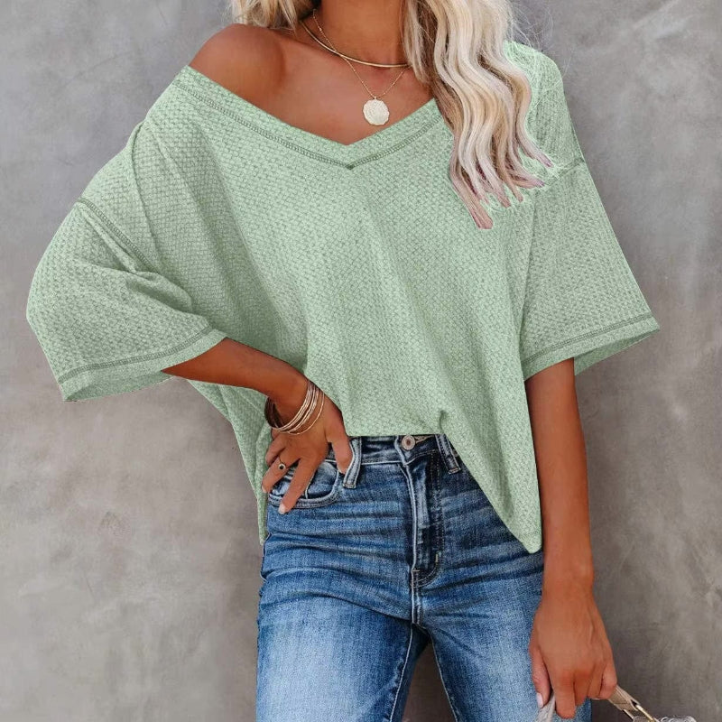Oversized Casual V-Neck Shirt - Seldom Seen Styles