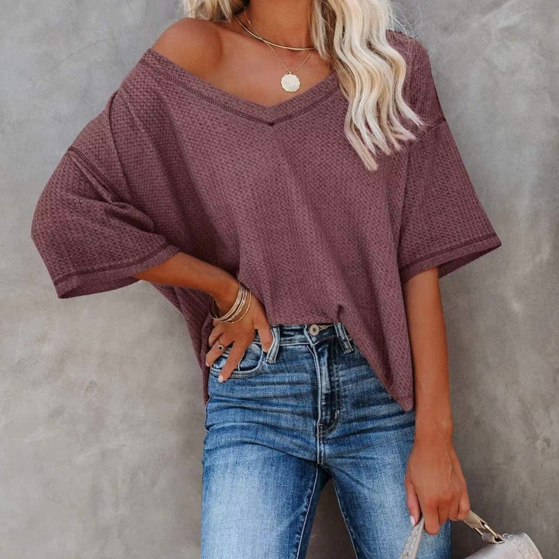 Oversized Casual V-Neck Shirt - Seldom Seen Styles