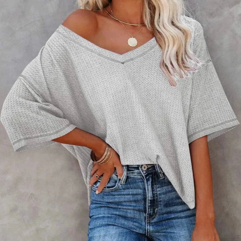 Oversized Casual V-Neck Shirt - Seldom Seen Styles