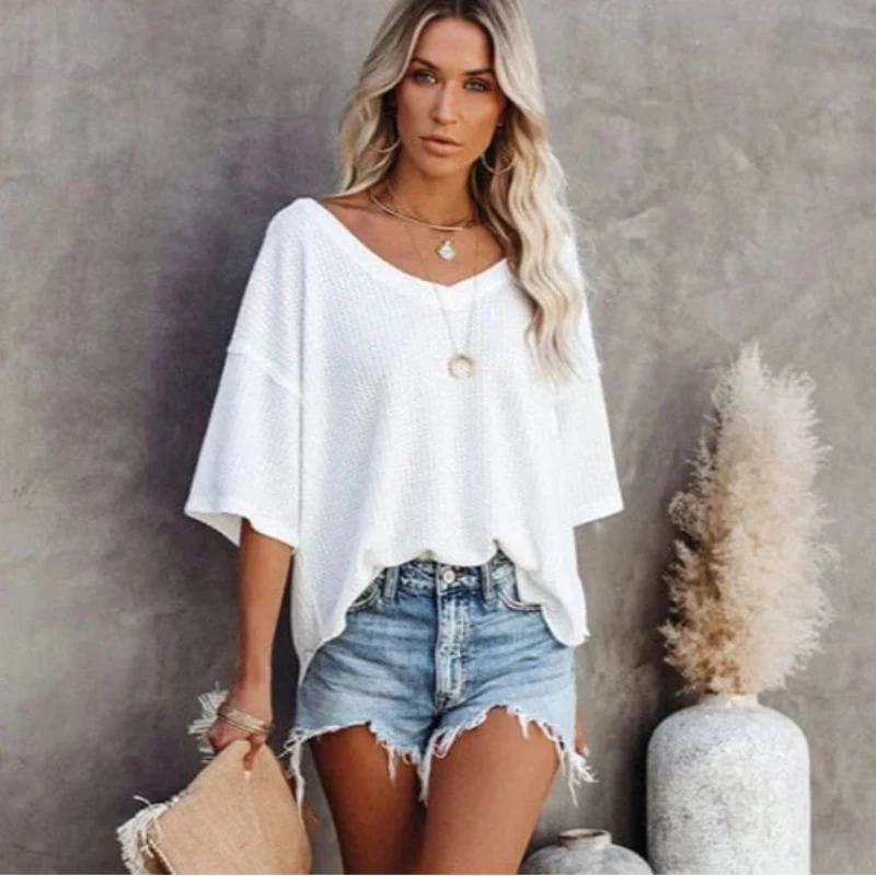 Oversized Casual V-Neck Shirt - Seldom Seen Styles