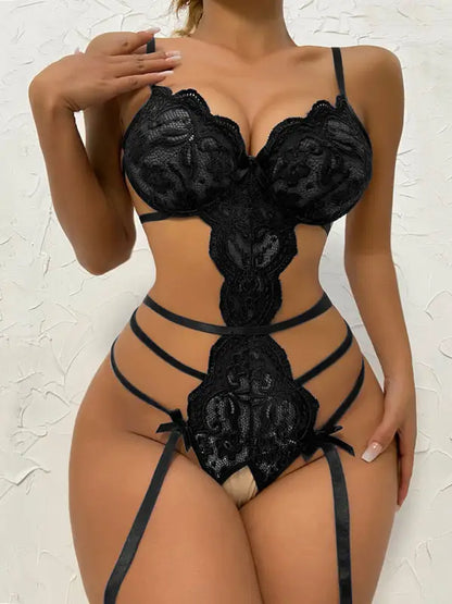 Bows And Ties Lace Teddy Lingerie - Seldom Seen Styles
