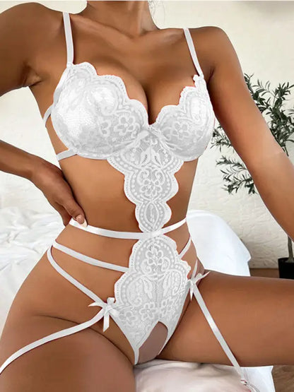 Bows And Ties Lace Teddy Lingerie - Seldom Seen Styles