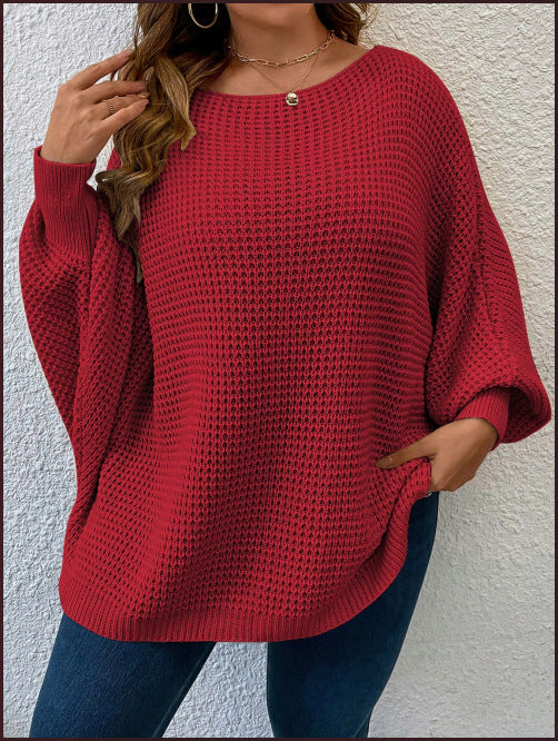 【Plus Size】 Solid Batwing Sleeve Boat Neck Sweater, Fall Outfits,-Casual Long Sleeve Jumper for Fall, Women's Plus Clothing for Daily Wear,-Back To School Outfit - Seldom Seen Styles