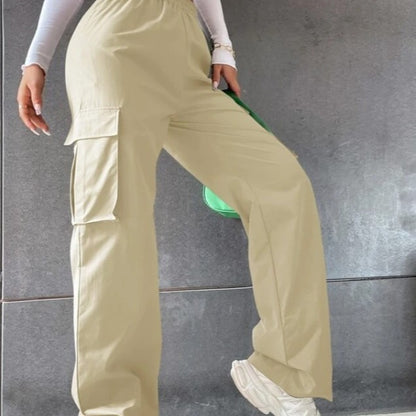 Girl's Elastic Waist Trousers Loose Straight Leg Flap Pocket Cargo Pants - Seldom Seen Styles