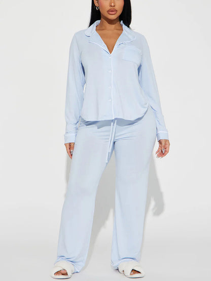 Modal Pajama Set, Long Sleeve Button Down Shirt and Pajama Pants, Sleepwear for Women - Seldom Seen Styles