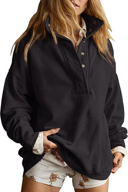 Sweatshirt for Women Oversized Casual Long Sleeve Button Henley Neck Pullover Tops Fashion Outfits Clothes