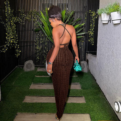 Women's Solid Backless Frill Trim Cami Dress, Fashion Casual Tie Back Sleeveless Bodycon Maxi Spaghetti Strap Dress for Party Club Dating Wear, Ladies Summer Clothes, Dresses for Women, Summer Dresses, Womenswear, Vacation Dresses, Cocktail Party Dresses - Seldom Seen Styles