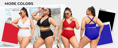 Womens Plus Size Bikini High Waisted Swimsuits Two Piece Bathing Suits Tummy Control Swimwear
