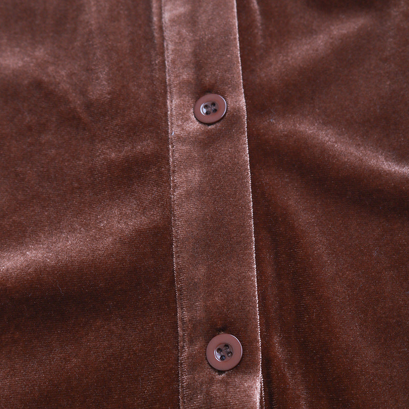 Womens Winter Velvet Long Sleeve Button Down Casual Tops Shirts