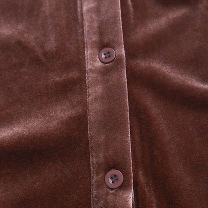 Womens Winter Velvet Long Sleeve Button Down Casual Tops Shirts