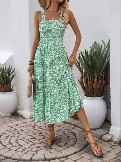 Women's 2025 Summer Floral Boho Dress Square Neck Strapped Swing A Line Sundress Beach Long Maxi Outfits