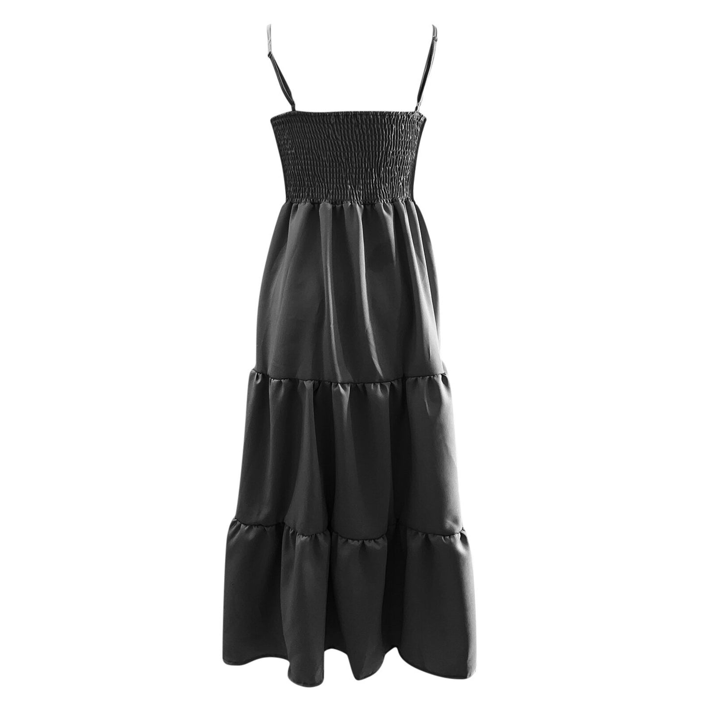 Women's Summer Midi Dress 2025 Casual Boho Sleeveless Spaghetti Strap Smocked Tiered Long Beach Sundresses
