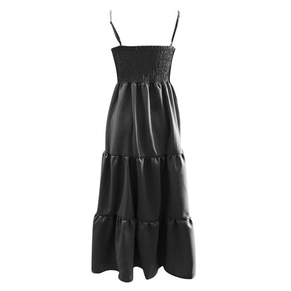 Women's Summer Midi Dress 2025 Casual Boho Sleeveless Spaghetti Strap Smocked Tiered Long Beach Sundresses