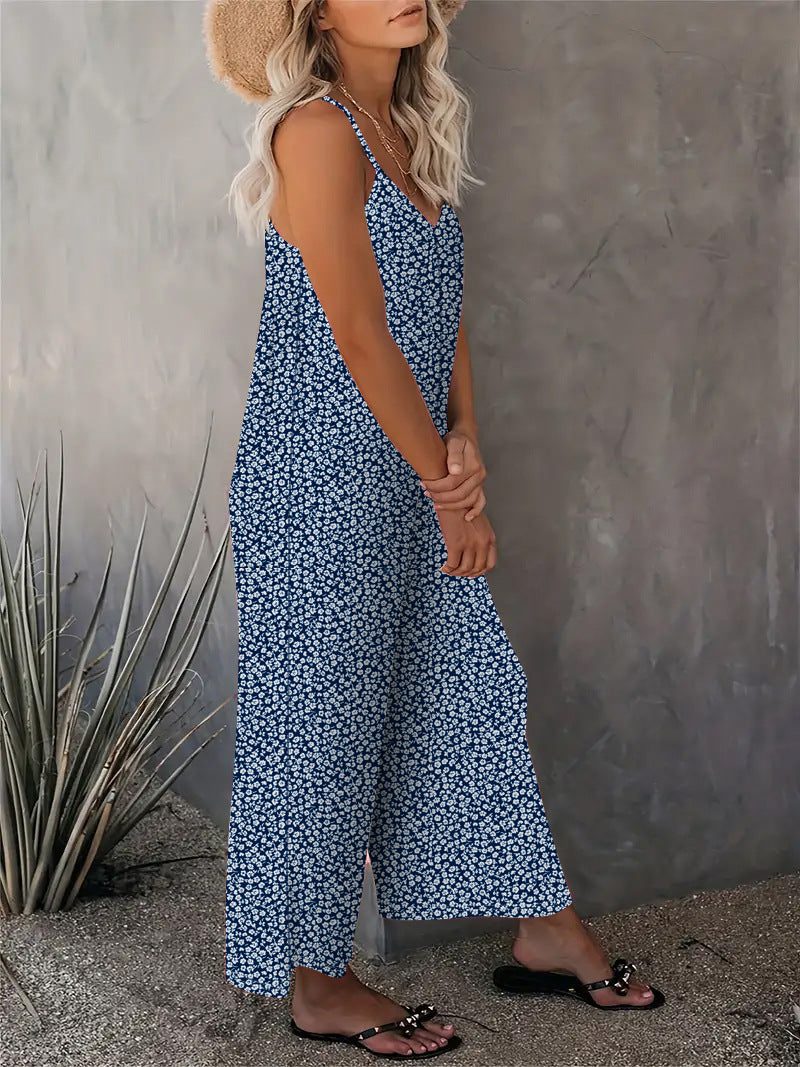 2025 Summer New Women's Casual Ladies' Strap Jumpsuit Pants New Printed Sleeveless Romper for Women